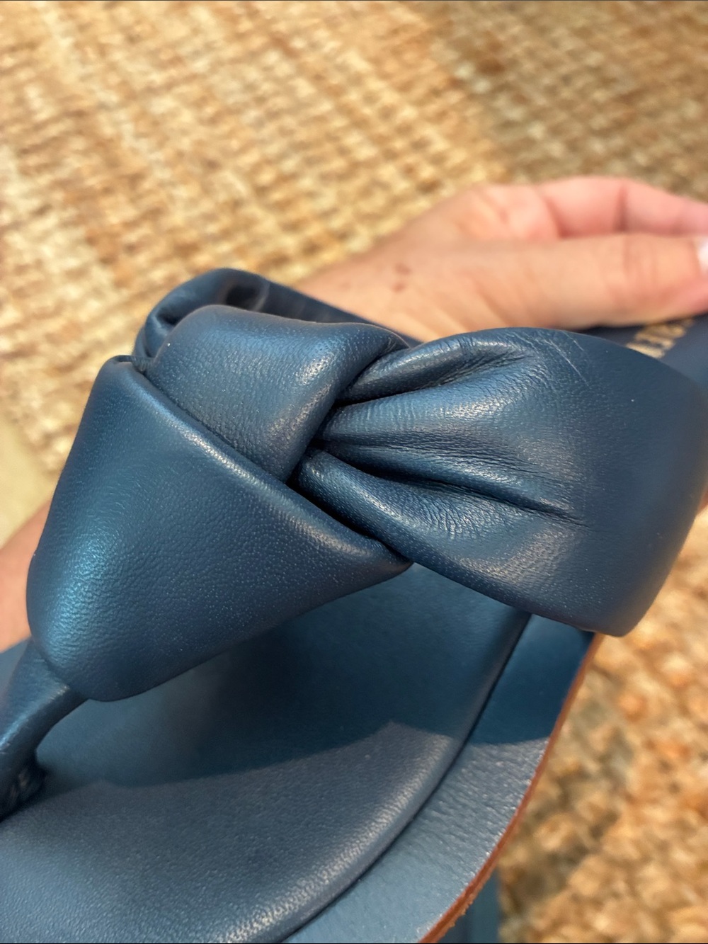 Maeve Navy Knotted Leather Slide Sandals - Picture 8 of 8